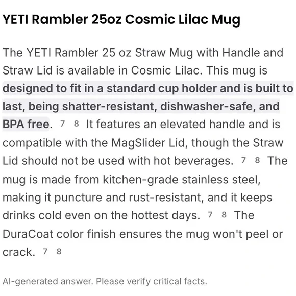 YETI Rambler 25 oz Tumbler with Handle and Straw Lid Cosmic Lilac - Picture 8 of 10